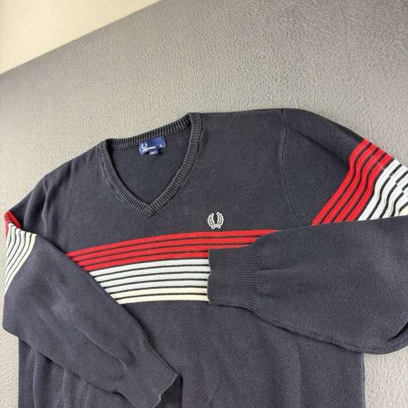 Fred Perry Sweater Men's XL Black Varsity Pullover Striped Colorblock Logo K323 - Picture 1 of 13